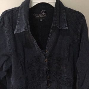 Navy cotton tunic length button down